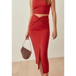 Reformation Red Midi Skirt and top set